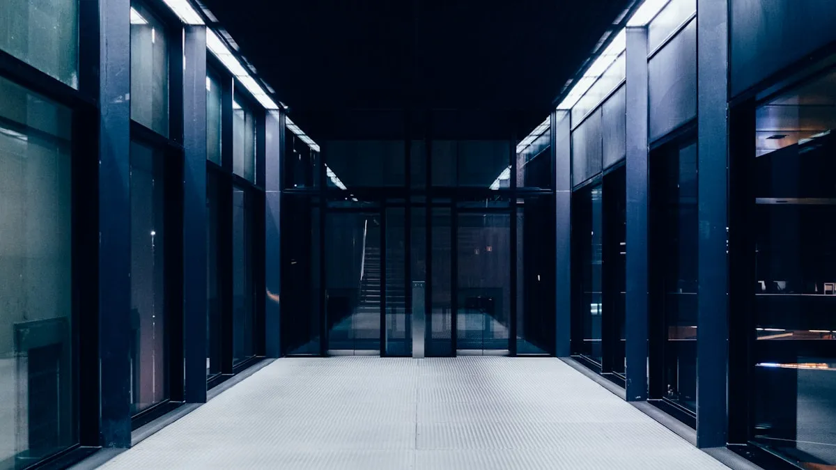 A data center server room corridor