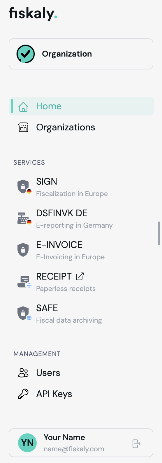 Organization card in the HUB sidebar