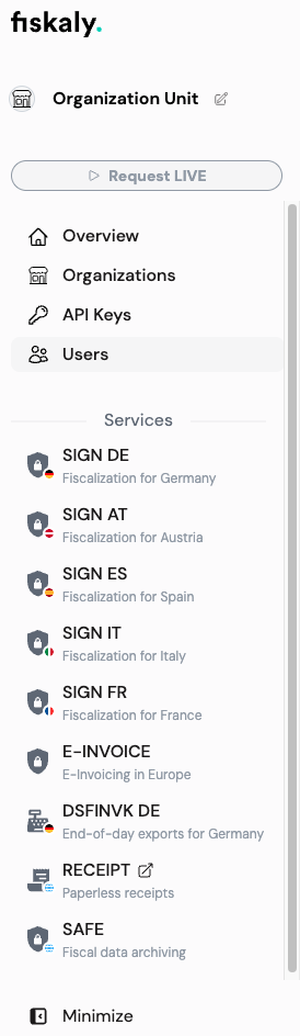 Top section of the HUB navigation menu