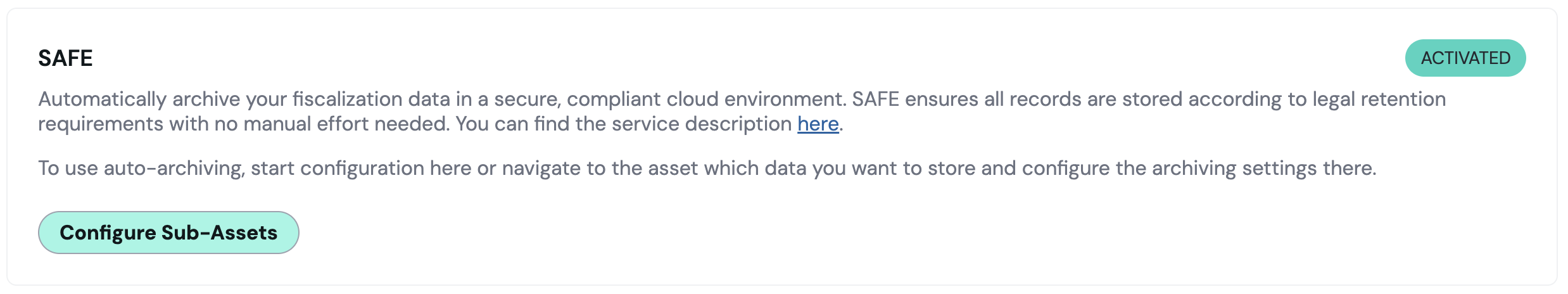 Pantalla de configuración de organizaciones en fiskaly SAFE